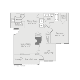 1 Bed 1 Bath Floor Plan at Radbourne Lake Apartments, Charlotte, NC 28269 ?