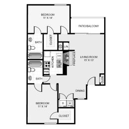 2b Floor Plan at Keller Oaks, Carrollton, TX 75006 ?
