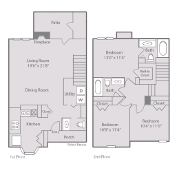 3 Bed 2.5 bath Floor Plan at Radbourne Lake Apartments, Charlotte, 28269 ?