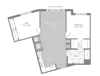  Floor Plan B2 - One Bedroom with Den