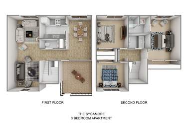 Floor Plan  a floor plan of the sycamore 3 bedroom apartment