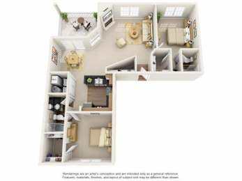 Floor Plan  A 3D rendered image of a house layout.