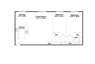  Floor Plan 2 BR / 1 BA