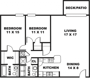  Floor Plan Two Bedroom, Two Bath, Extended