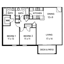  Floor Plan 2 Bedroom, 2 Bathroom Extended