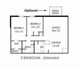  Floor Plan 2 Bedroom, 1.5 Bathroom Extended