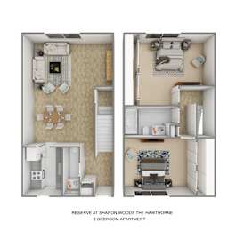Floor Plan  A diagram of a 2 bedroom apartment layout.