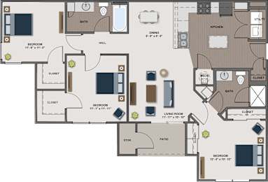 A floor plan of a house with labeled rooms such as bedroom, kitchen, and living room.
