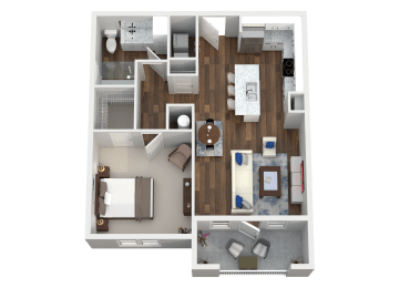 1 Bed 1 Bath 3D Floor Plan at Aventura at Wild Horse Creek, Chesterfield, MO