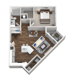 1 Bed 1 Bath 3D Floor Plan at Aventura at Wild Horse Creek, Chesterfield, MO, 63017