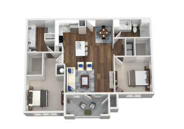 2 Bed 2 Bath 3D Floor Plan at Aventura at Wild Horse Creek, Chesterfield