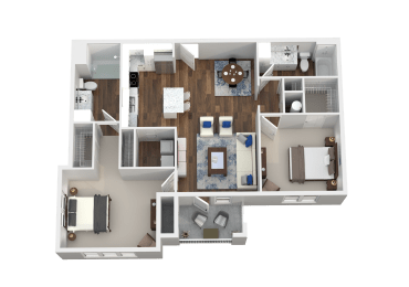 2 Bed 2 Bath 3D Floor Plan at Aventura at Wild Horse Creek, Chesterfield, 63017