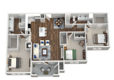 3 Bed 2 Bath 3D Floor Plan at Aventura at Wild Horse Creek, Chesterfield, MO, 63017