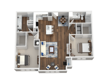 2 Bed 2 Bath 3D Floor Plan at Aventura at Wild Horse Creek, MO, 63017