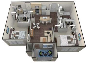 2Bed 2Bath B 1 Unit Floorplan at Aventura at Forest Park, St. Louis, MO