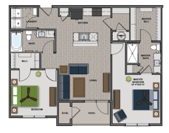 Tesla II - 2 Bedroom 2 Bath 1,142 Sq. Ft. Floor Plan at The Edison at Blue Springs, Missouri, 64014