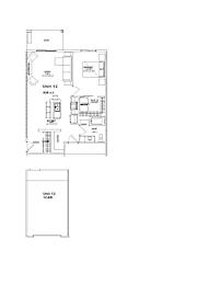 A floor plan of a unit with a kitchen, living room, and bedrooms.