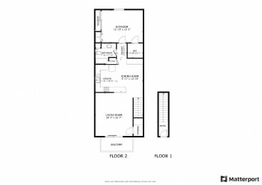 Riverwalk 1 Bed/1 Bath Upper Floor Plan