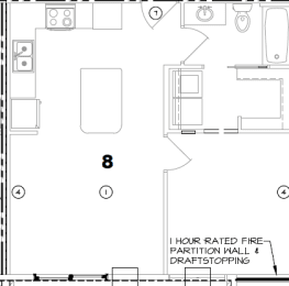 a floor plan of a home with a bedroom and a living room