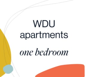 a graphic of wdu apartments one bedroom with the words wvd apartments one bedrooms
