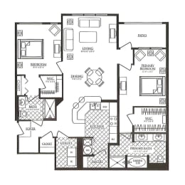a floor plan of a residence with bedrooms and baths