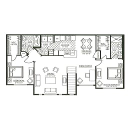 a floor plan of a home with bedrooms and a large living room