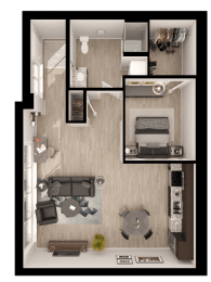 a floor plan of a 1 bedroom apartment