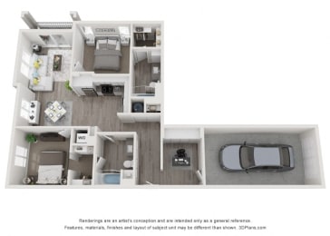 a floor plan with a bedroom and a living room