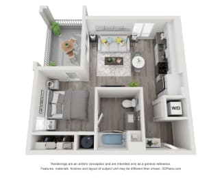 a 2 bedroom floor plan with a bathroom and a balcony