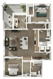 a1 floor plan  1 bedroom with 2 baths  129