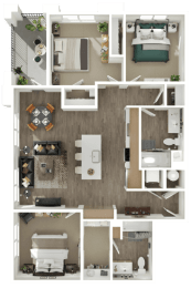 a1 floor plan  1 bedroom with 2 baths  129