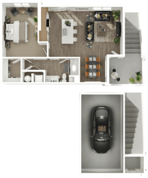 a floor plan of a house and a car