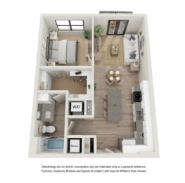 a 1 bedroom floor plan with a bathroom and a living room