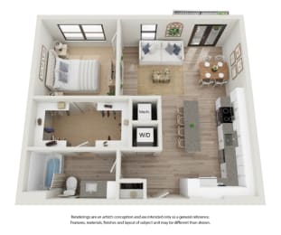 a 1 bedroom floor plan with a bathroom and a living room