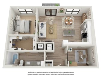 a 1 bedroom floor plan with a bathroom and a living room