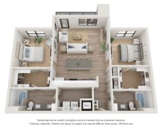 a 1 bedroom floor plan with a bathroom and a living room