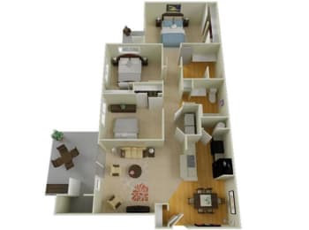Pine Valley Ranch Apartments Spokane, Washington 3 Bedroom 2 Bath 3D Floor Plan 1230 sq ft