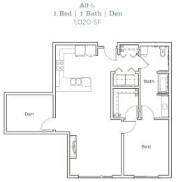 Portera at the Grove_Wilsonville OR_Floor Plan A3_One Bedroom One Bathroom