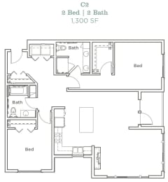 Portera at the Grove_Wilsonville OR_Floor Plan C2_Two Bedroom Two Bathroom