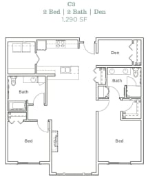 Portera at the Grove_Wilsonville OR_Floor Plan C3_Two Bedroom Two Bathroom