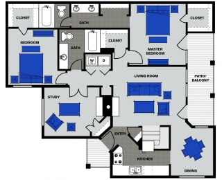 B3 | 1,370 SQ FT | 2 BED + STUDY / 2 BATH