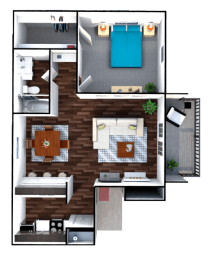 a floor plan of a one bedroom apartment with a bathroom and a balcony at The View at Lake Highlands