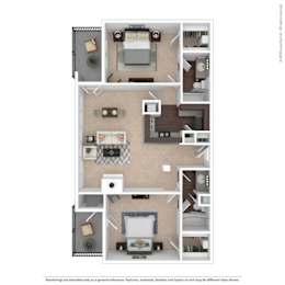 A floor plan of a house with a kitchen, living room, and two bedrooms.