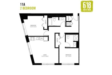 Floor Plan  Two Bedroom 2 Bath 1021 sq. ft.