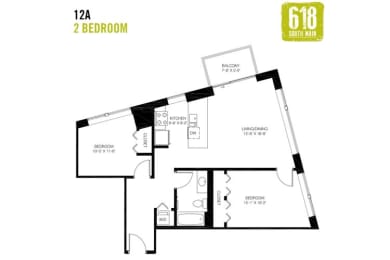 Floor Plan  Two Bedroom 1 Bath 905 sq. ft.