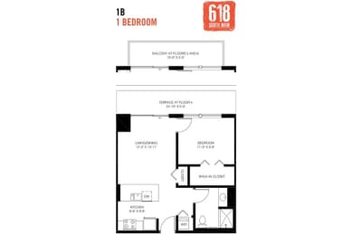 Floor Plan  One Bedroom 1 Bath 621 sq. ft.