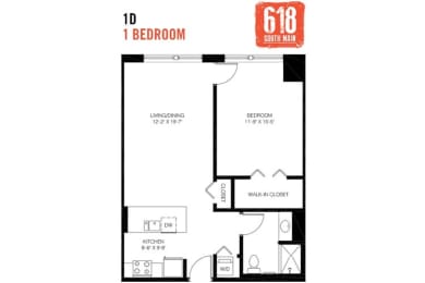 Floor Plan  One Bedroom 1 Bath 771 sq. ft.