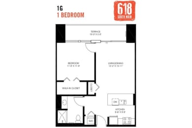 Floor Plan  One Bedroom 1 Bath 700 sq. ft.