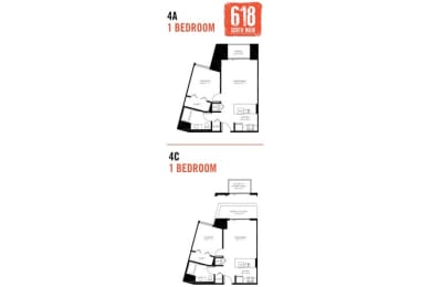 Floor Plan  One Bedroom 1 Bath 689 sq. ft.