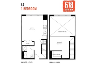 Floor Plan  One Bedroom 1 Bath Loft 872 sq. ft.